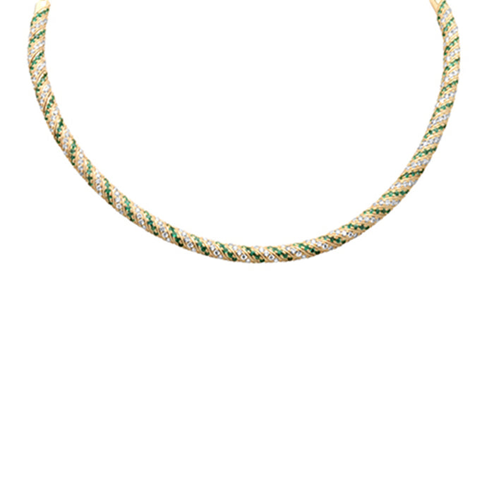 SPECIAL! 4.67ct G SI 14K Yellow Gold Diamond & Emerald Gemstone Choker Necklace 14 + 2" Ext