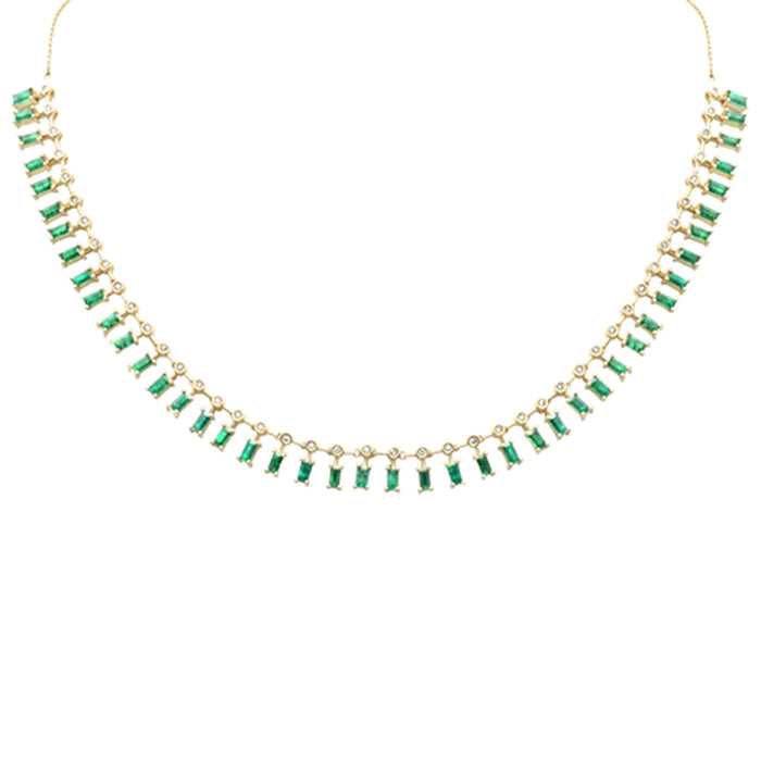 SPECIAL! 9.22ct G SI 14K Yellow Gold Diamond & Emerald Dangling Necklace 18" Long