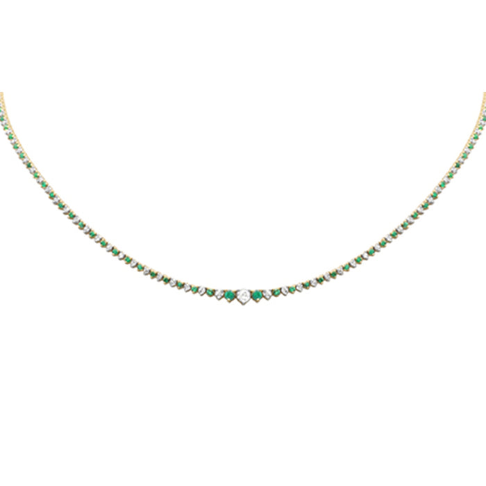 SPECIAL! 3.17ct G SI 14K Yellow Gold Diamond & Emerald Tennis Necklace 16" Long