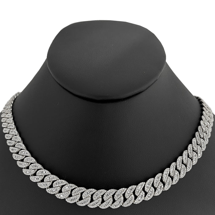 SPECIAL! 9MM 10.09ct G SI 14K White Gold Baguette & Round Diamond Cuban Necklace 22" Long