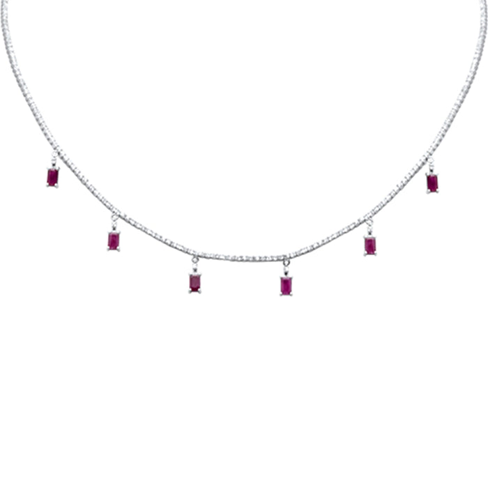 SPECIAL! 4.24ct G SI 14K White Gold Diamond & Ruby Tennis Necklace 13" + 6" EXT