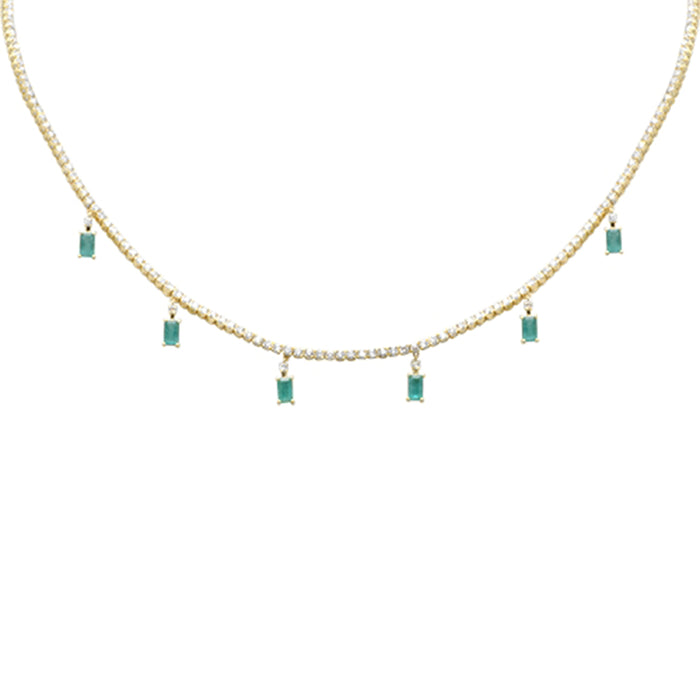 SPECIAL! 5.64ct G SI 14K Yellow Gold Diamond & Green Emerald Tennis Necklace 13" + 6" EXT