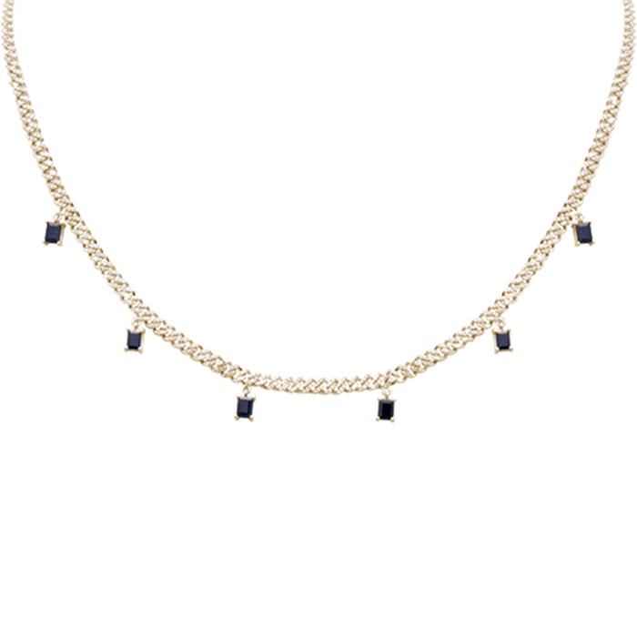 DIAMOND CLOSEOUT! 2.86ct G SI 14K Yellow Gold Diamond & Blue Sapphire Cuban Link Necklace 13" + 6" EXT