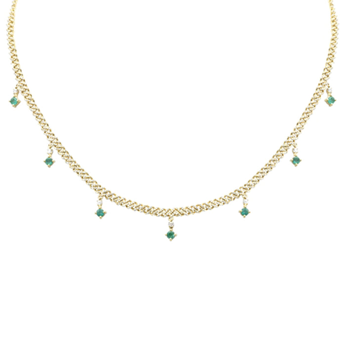 DIAMOND CLOSEOUT! 2.02ct G SI 14K Yellow Gold Diamond & Emerald Cuban Link Necklace 12" + 2" EXT