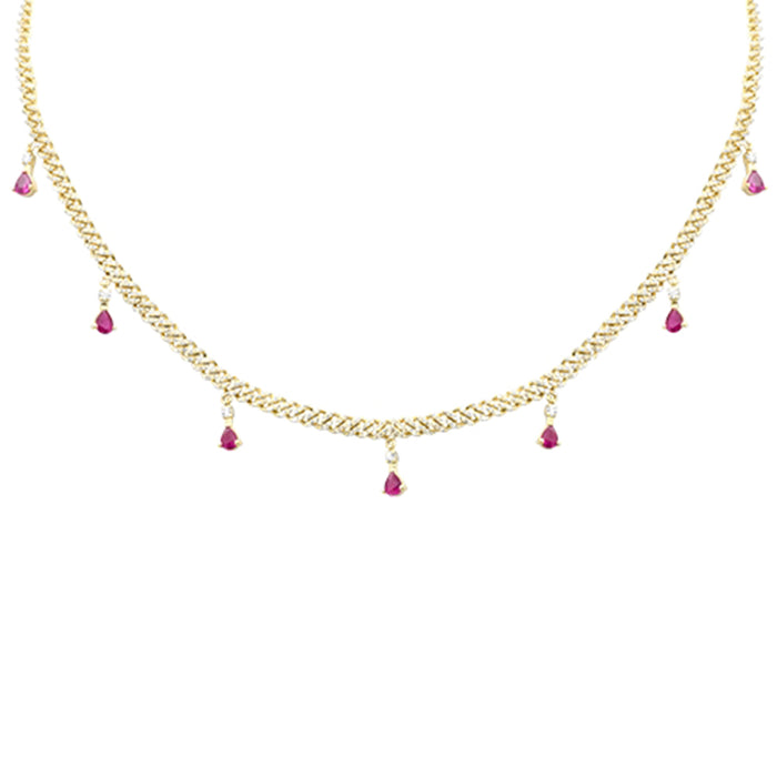 DIAMOND CLOSEOUT! 2.52ct G SI 14K Yellow Gold Diamond & Ruby Cuban Link Necklace 14" + 2" EXT