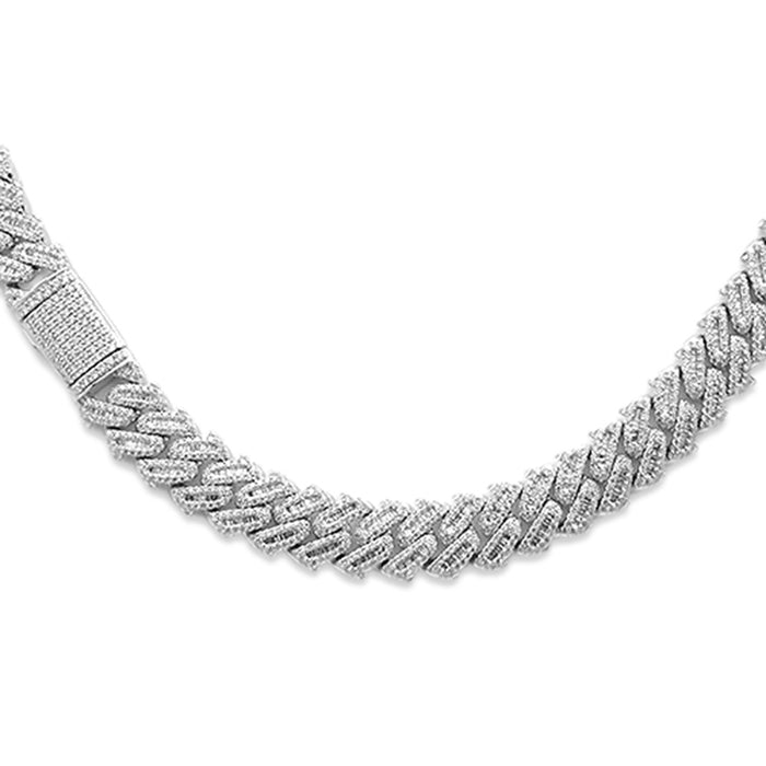 SPECIAL!9MM 10.22ct G SI 14K White Gold Round & Baguette Diamond Square Cuban Necklace 22" Long