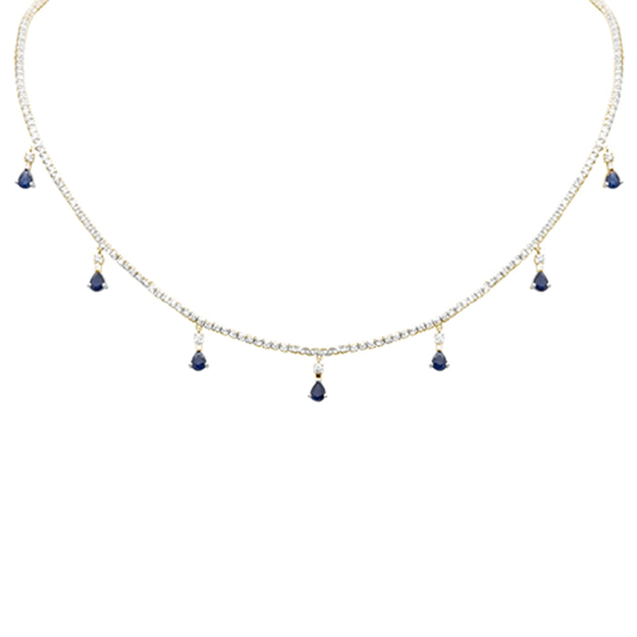 SPECIAL! 3.42ct G SI 14K White Gold Diamond & Blue Sapphire Gemstone Tennis Necklace 14" + 2" Long