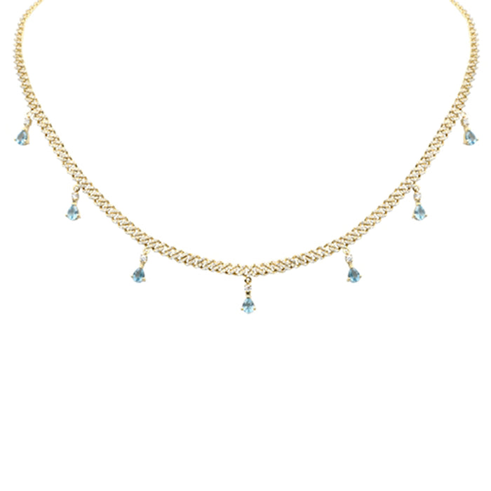 DIAMOND CLOSEOUT! 2.54ct G SI 14K Yellow Gold Diamond & Blue Topaz Gemstone Cuban Necklace 12" + 4" Long