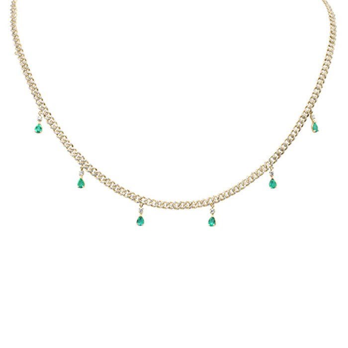 DIAMOND CLOSEOUT! 2.22ct G SI 14K Yellow Gold Diamond & Emerald Gemstone Dangling Cuban Necklace 14"+2" EXT
