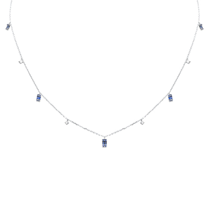 SPECIAL! .49ct F SI 14K White Gold Diamond & Blue Sapphire Pendant Necklace 16" + 2" Long