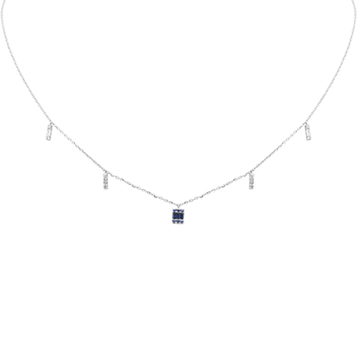 DIAMOND CLOSEOUT! .24ct F SI 14K White Gold Diamond & Blue Sapphire Pendant Necklace 16" + 2" Long