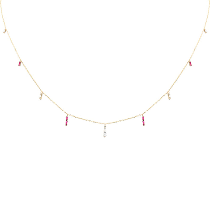 DIAMOND CLOSEOUT! .20ct F SI 14K Yellow Gold Diamond & Ruby Dangling Pendant Necklace 16" + 2" Long