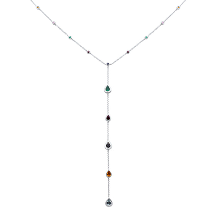 DIAMOND CLOSEOUT! 1.57ct G SI 14K White Gold Multi Color Gemstone Pendant Necklace 16+2" Long