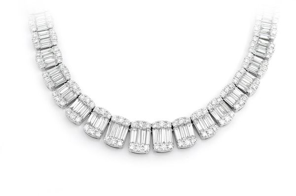 DIAMOND CLOSEOUT! 19.07ct G SI 14K White Gold Diamond Round & Baguette Tennis Necklace 16.5"