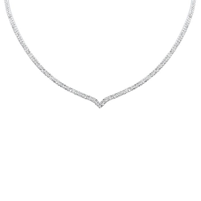 DIAMOND CLOSEOUT! 7.00ct G SI 14K White Gold Round Diamond 2-Row V Shaped Tennis Necklace 16" Long