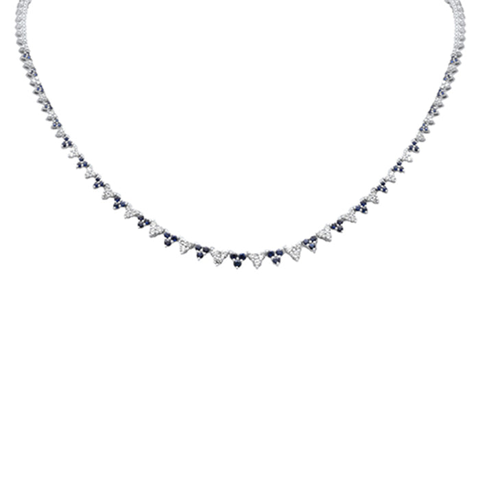 SPECIAL! 3.30ct G SI 14K White Gold Diamond & Blue Sapphire Gemstones Graduated Tennis Necklace 16" Long