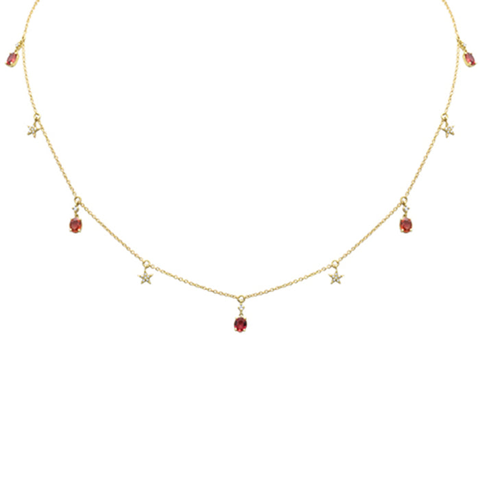 SPECIAL!.90ct G SI 14K Yellow Gold Diamond & Red Sapphire Gemstone Pendant Necklace 16+2" Ext Long Chain