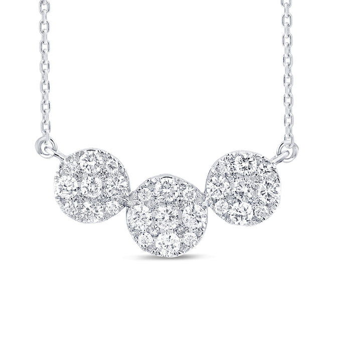 DIAMOND CLOSEOUT! .97ct G SI 14k White Gold Diamond Round Shape Three Pendant Necklace 16+2" Long Chain