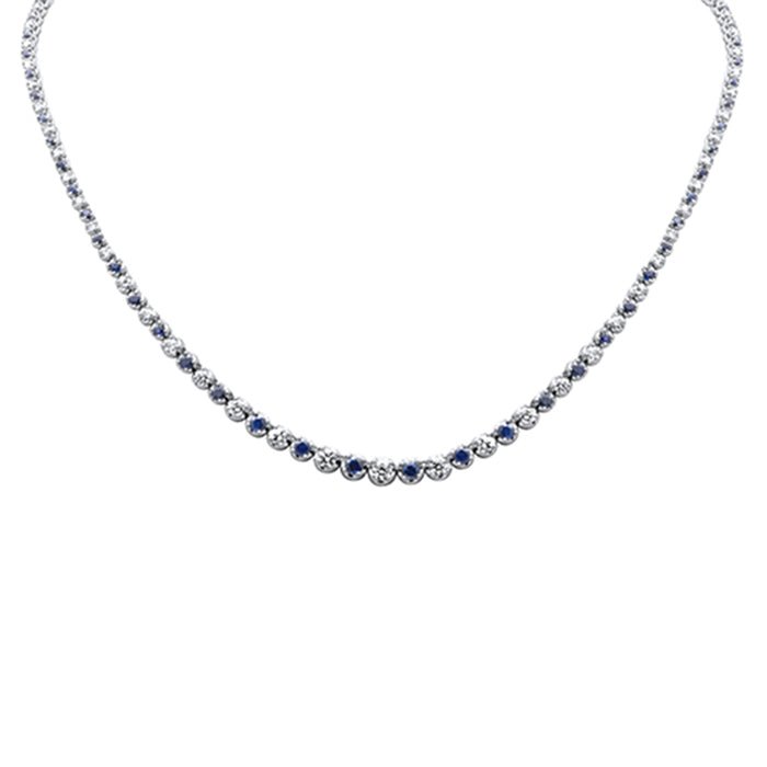 SPECIAL! 5.32ct G SI 14K White Gold Diamond & Blue Sapphire Gemstones Graduated Tennis Necklace 16" Long