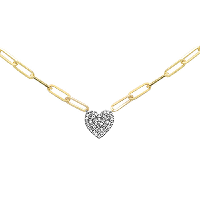 SPECIAL! .13ct G SI 14K Yellow Gold Diamond Heart Paper Clip Pendant Neckalce 18" Long