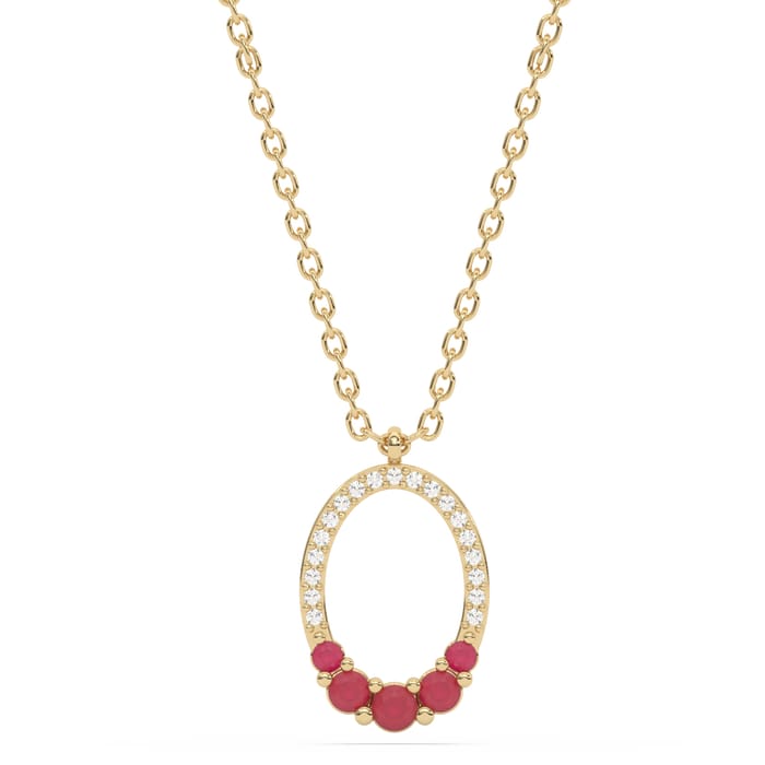 .27ct G SI 14K Yellow Gold Oval Shape Diamond & Ruby Gemstones Pendant Necklace 18" Long