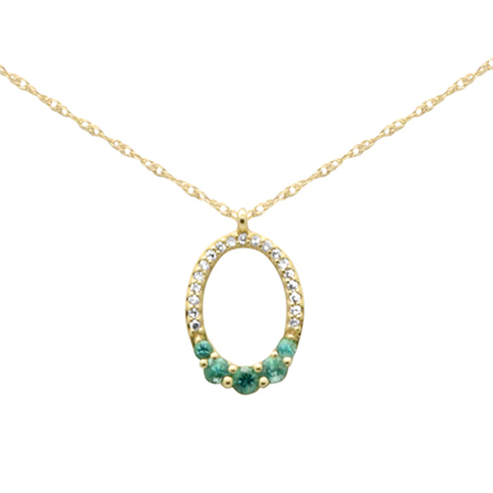 DIAMOND CLOSEOUT! .22ct G SI 14K Yellow Gold Diamond & Emerald Gemstones Oval Pendant Necklace 18" Long