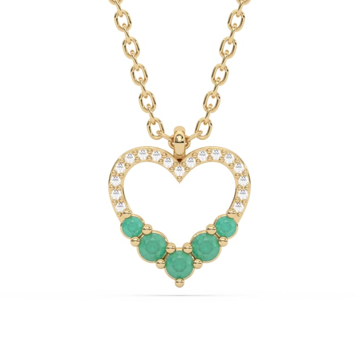 DIAMOND CLOSEOUT! .20ct G SI 14K Yellow Gold Diamond & Heart Shape Emerald Gemstones Pendant Necklace 18" Long