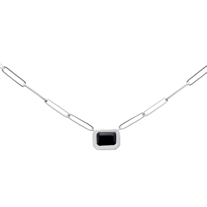 DIAMOND CLOSEOUT! 1.20ct G SI 14K White Gold Blue Sapphire Gemstones Paper Clip Pendant Necklace 18" Long