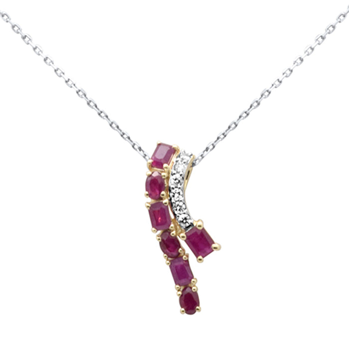 SPECIAL!1.53ct G SI 14K Yellow Gold Diamond & Ruby Gemstones Pendant Necklace 18" Long Chain