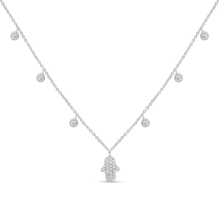 SPECIAL!.37ct G SI 14K White Gold Diamond Hand of Hamsa Pendant Necklace 14+2" Long Chain
