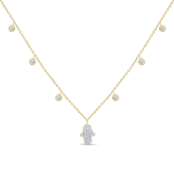 SPECIAL!.36ct G SI 14K Yellow Gold Diamond Hand of Hamsa Pendant Necklace 14+2" Long Chain