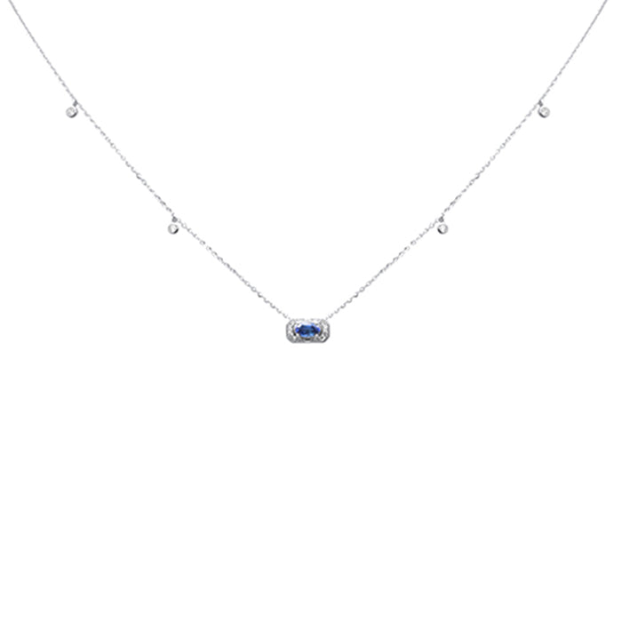 .39ct G SI 14K White Gold Diamond & Blue Sapphire Gemstones Pendant Necklace 16+2" Long