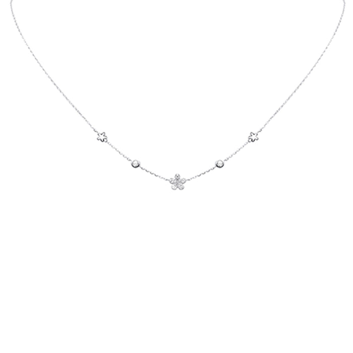 DIAMOND CLOSEOUT! .09ct G SI 14K White Gold Diamond Flower Pendant Necklace 16+2" Long