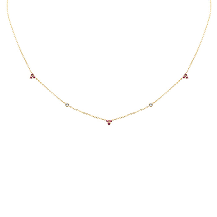 .27ct G SI 14K Yellow Gold Diamond & Ruby Gemstones Pendant Necklace 16+2" Long