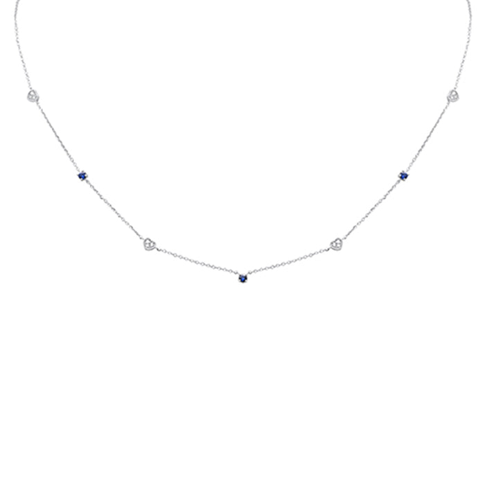 .28ct G SI 14K White Gold Diamond & Blue Sapphire Gemstones Pendant Necklace 16+2" Long