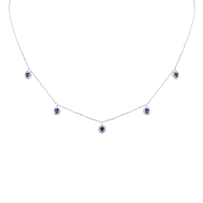 SPECIAL! .94ct G SI 14K White Gold Diamond & Blue Sapphire Gemstones Pendant Necklace 16+2" Long