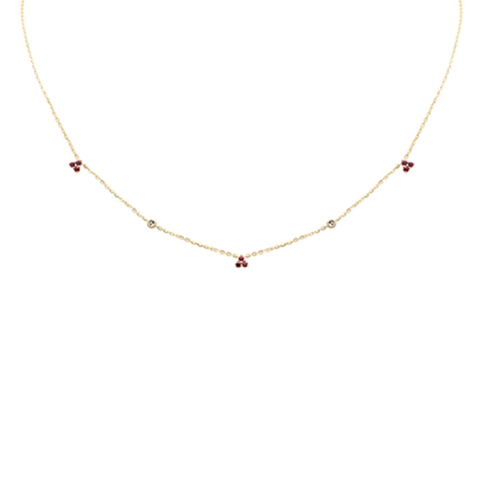.26ct G SI 14K Yellow Gold Diamond & Ruby Gemstones Pendant Necklace 16+2" Long