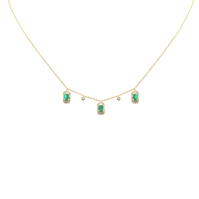 SPECIAL! .12ct G SI 14K Yellow Gold Diamond & Emerald Gemstones Pendant Necklace 16+2" Long