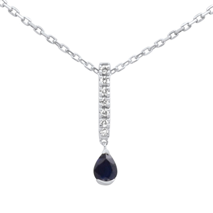 .28ct G SI 14K White Gold Diamond & Blue Sapphire Gemstone Pendant Necklace 18" Long Chain