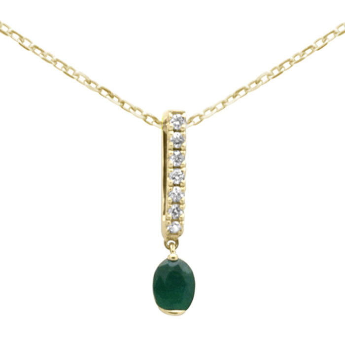 .22ct G SI 14K Yellow Gold Diamond & Emerald Gemstone Pendant Necklace 18" Long Chain