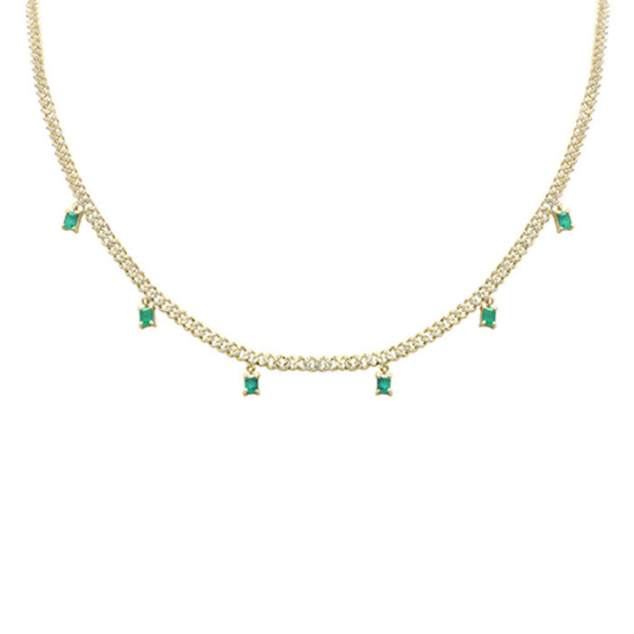 SPECIAL! 2.41ct G SI 14K Yellow Gold Diamond & Emerald Gemstone Cuban Chain Necklace 13+3" Ext