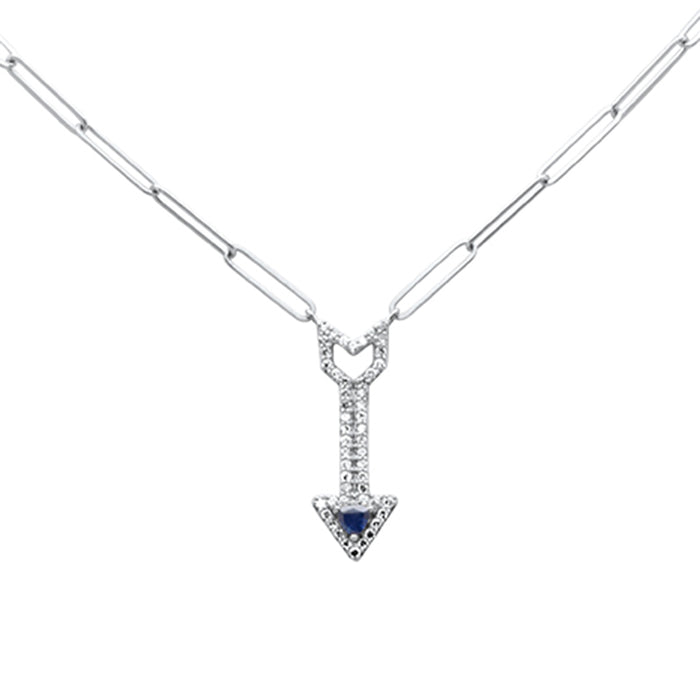 DIAMOND CLOSEOUT! .34ct G SI 14K White Gold Diamond & Blue Sapphire Gemstones Arrow Pendant Necklace 18" Long