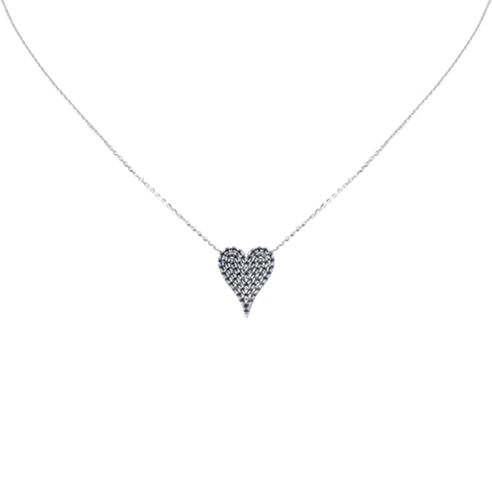 DIAMOND CLOSEOUT! .46ct G SI 14K White Gold Blue Sapphire Heart Pendant 16+2" Ext Long