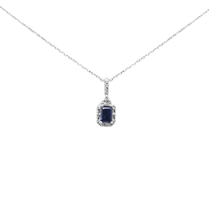 SPECIAL! .77ct G SI 14K White Gold Diamond & Blue Sapphire Gemstones Pendant Necklace 18" Long Chain