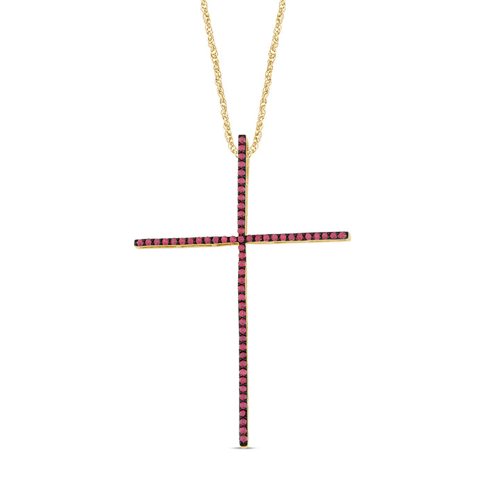 SPECIAL! .43ct G SI 14K Yellow Gold Ruby Gemstones Cross Pendant Necklace 18" Long Chain