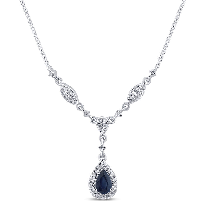 SPECIAL!.84ct G SI 14K White Gold Diamond & Blue Sapphire Gemstone Drop Pendant Necklace 16+2" Ext Long