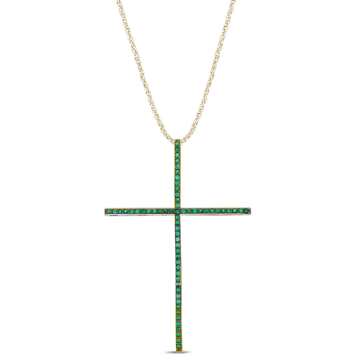 SPECIAL!.27ct G SI 14K Yellow Gold Emerald Gemstones Pendant Necklace 18" Long Chain