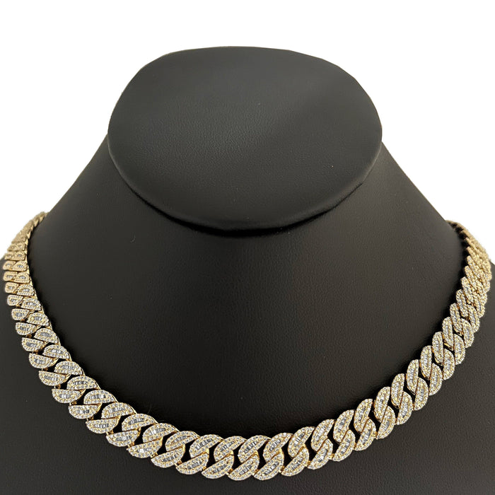 SPECIAL! 9MM 9.72ct G SI 14K Yellow Gold Baguette & Round Diamond Cuban Necklace 22" Long