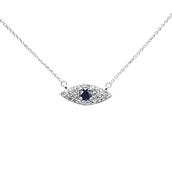 SPECIAL!.43ct G SI 14K White Gold Diamond & Blue Sapphire Gemstone Evil Eye Pendant Necklace 18" Long