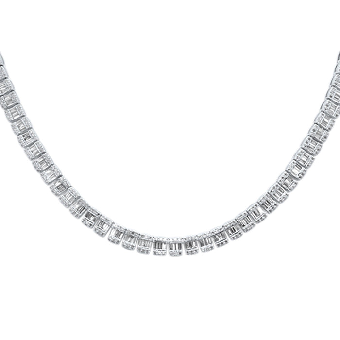 SPECIAL!5.92ct G SI 14K White Gold Round & Baguette Diamond Tennis Necklace 22" Long